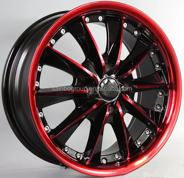 good quality red heart 15 inch 6.5 black and red line alloy wheel for car