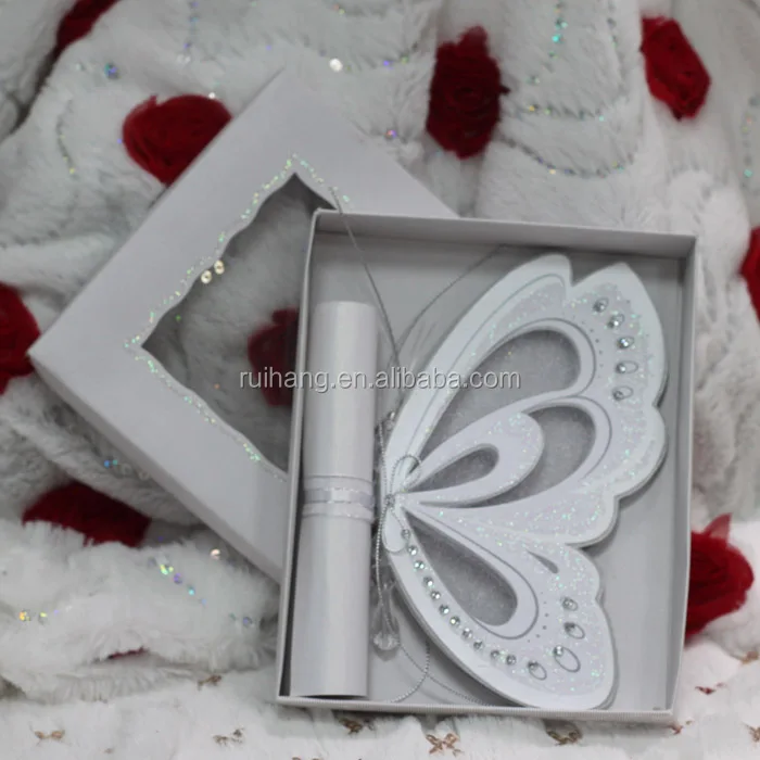 Hot sale luxurious elegant white laser cut butterfly scroll wedding invitations