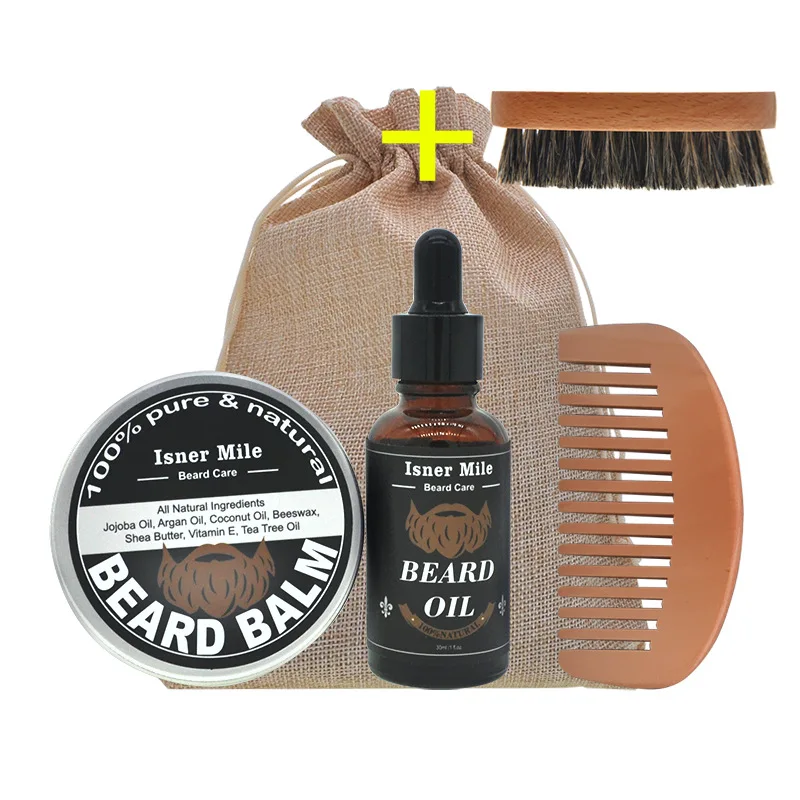 Isner Mile High Quality Beard Growth Care 4 Set Kit  Including Beard Oil 30ml,Balm 60g,Comb and BrushFor Men