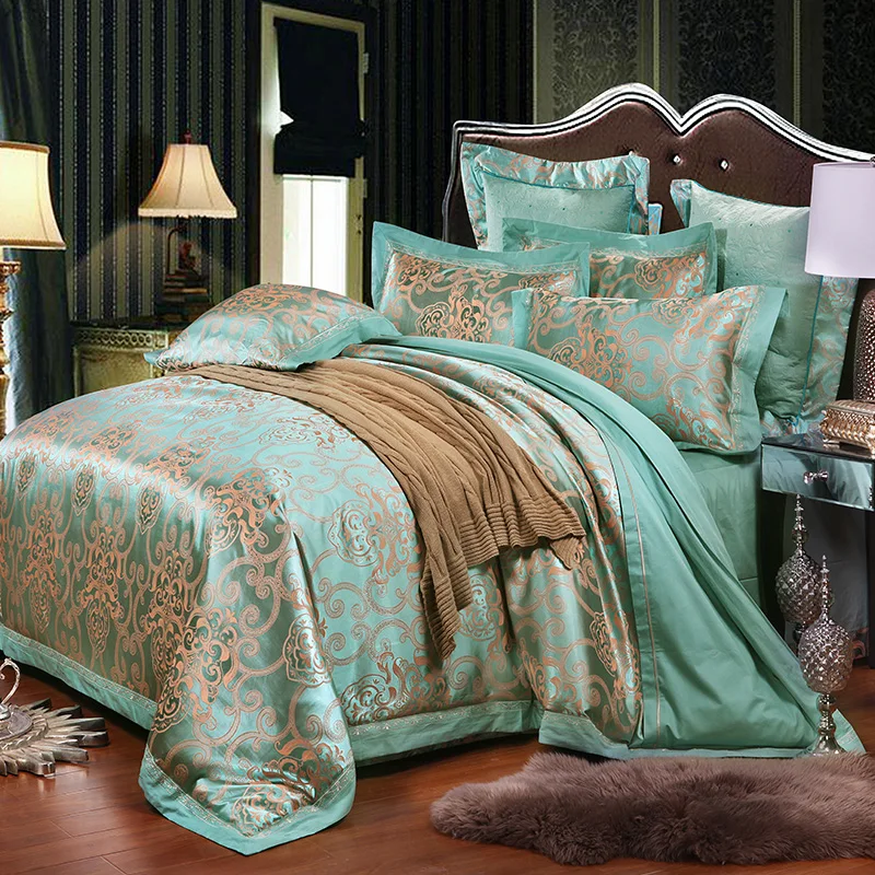 
New Luxury design silk cotton jacquard embroidery bedding set bed spread coverlet 