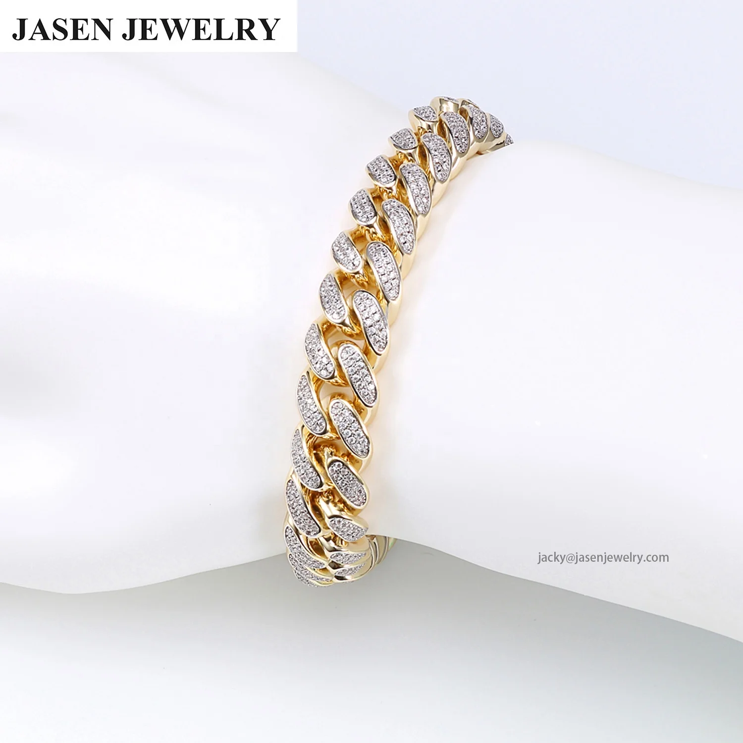 New Designs 925 Silver Gold Plated Zirconia Diamond Iced Out CZ Cuban chain Bracelet  Hip Hop Mens Jewelry Gold Link Bracelet