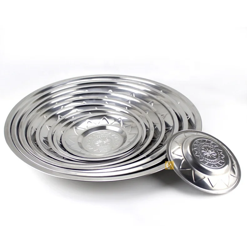 20cm Silvery Stainless Steel Dinner Plate Indian Dishes For Restaurant Food dinnerware plate