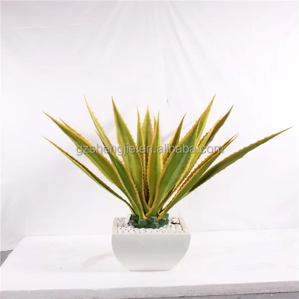 SJ wholesale price yellow agave plant artificial green decoration Guangzhou fake agave bonsai