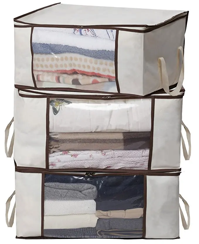 QJMAX Large Durable Oxford Underbed Clothing Organizer Storage Bag With Clear Window