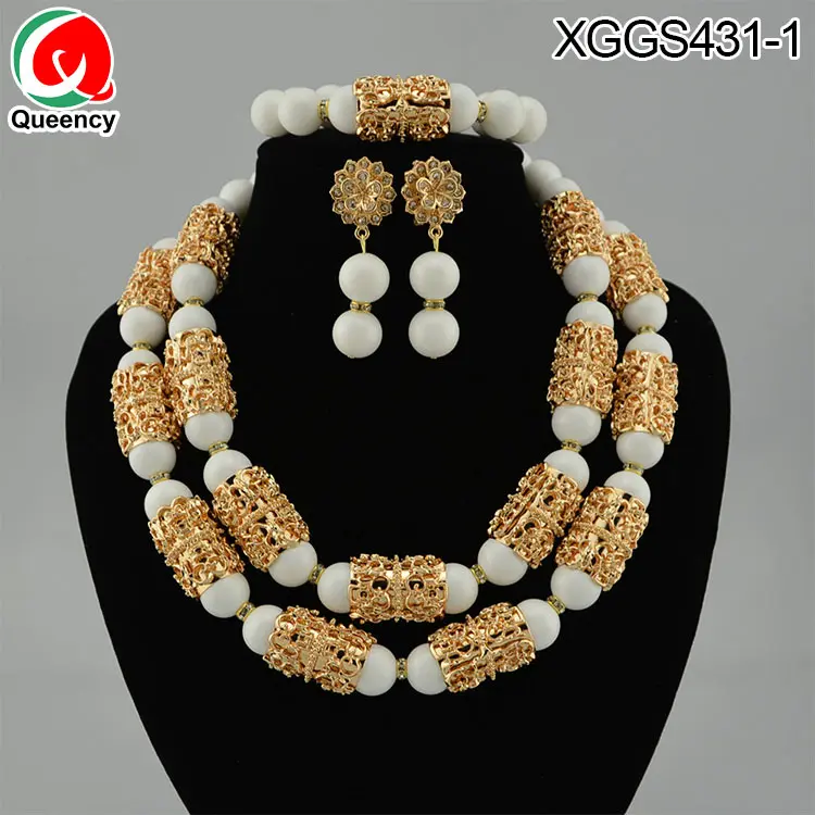 
Queency Fashion Jewelry Beads Chain Nigerian Wedding Jewelry Set 