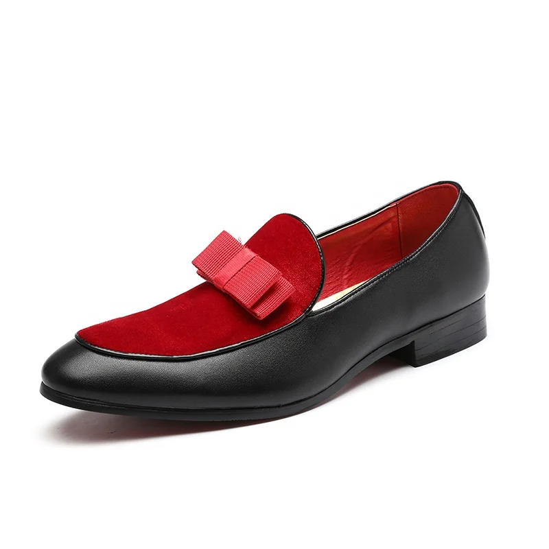 SS0461 Korean style men dress loafers 2019 latest red dress shoes for men with bowknot