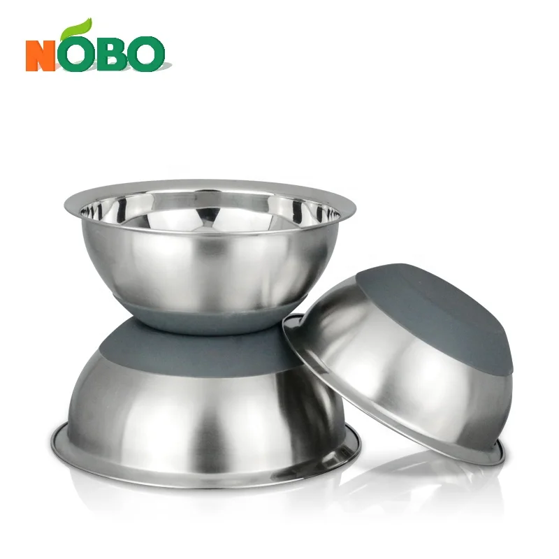 Multi-purpose Cooking Food Preparation Baking Mixing Salad Customized Stainless Steel Bowl with Rubber Bottom