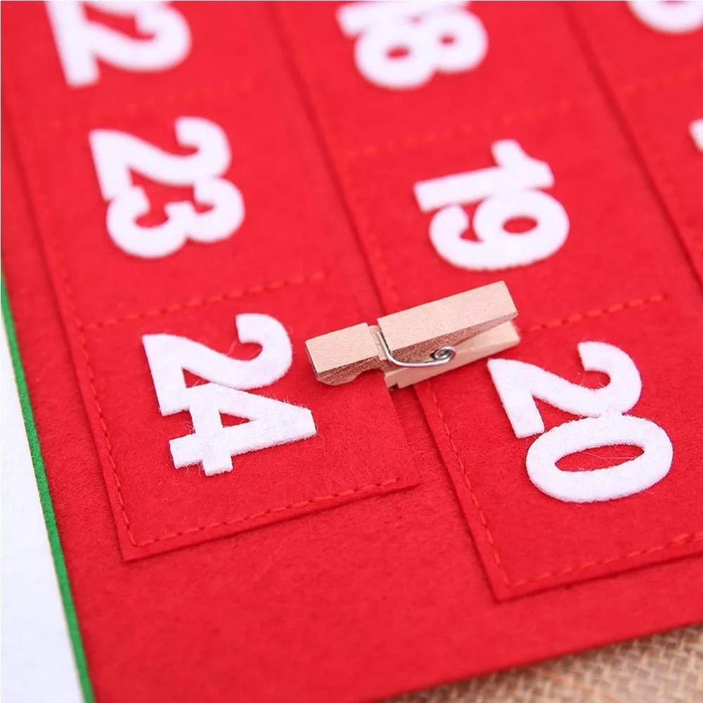 24 Days Christmas Countdown Calendar Wall Hanging Santa Claus Christmas Tree Shaped Felt Advent Calendar with Pockets