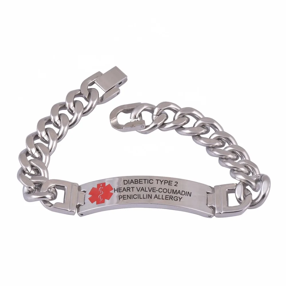 316L Custom Engraved Bracelet Medical Alert ID Link Chain Bracelet Jewelry Free Engraved