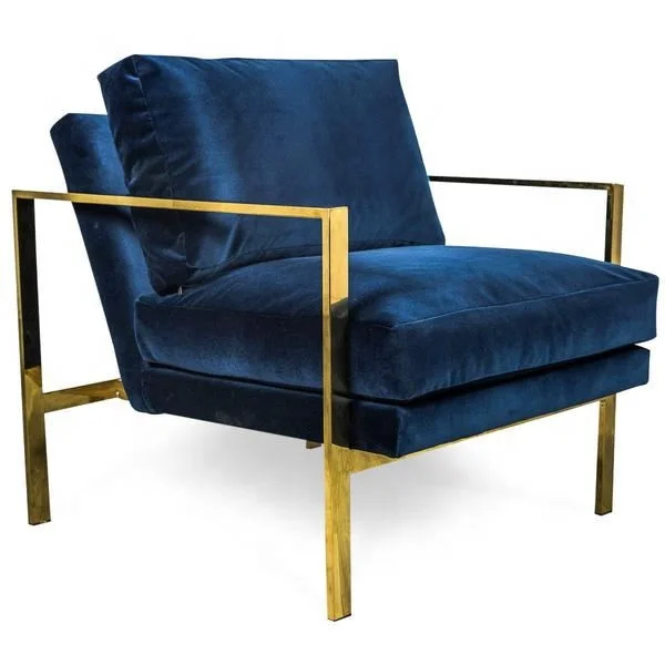 
French style furniture chai comfortable luxury metal chair with cushion living room restaurant hotel use stainless steel 