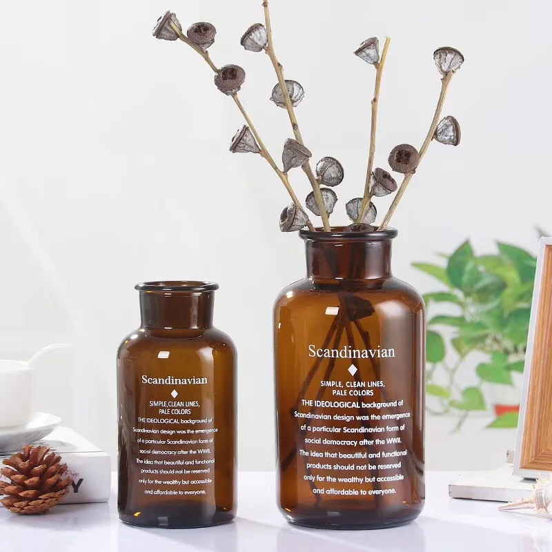 
Amber Reagent Glass Cylinder Glas Vase Flower For Fancy Home Decoration 