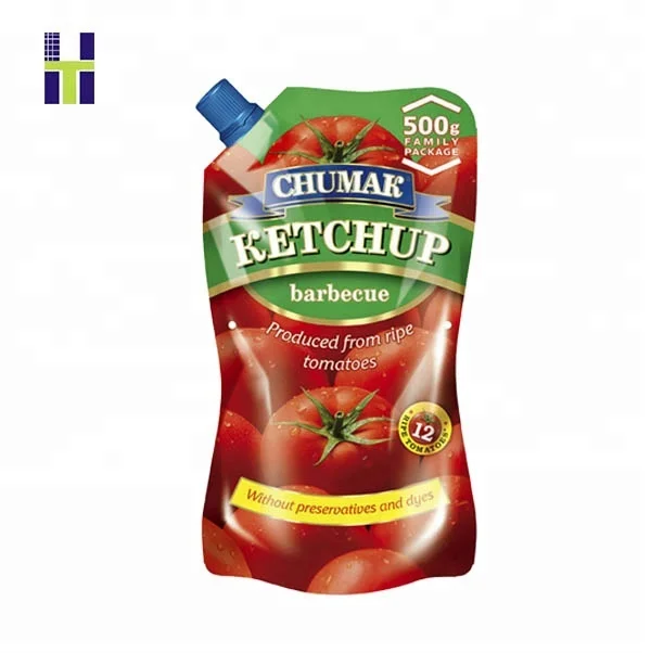 Stand up spout pouch tomato sauce plastic packaging bags/plastic food packaging bag for ketchup tomato sauce packaging bag