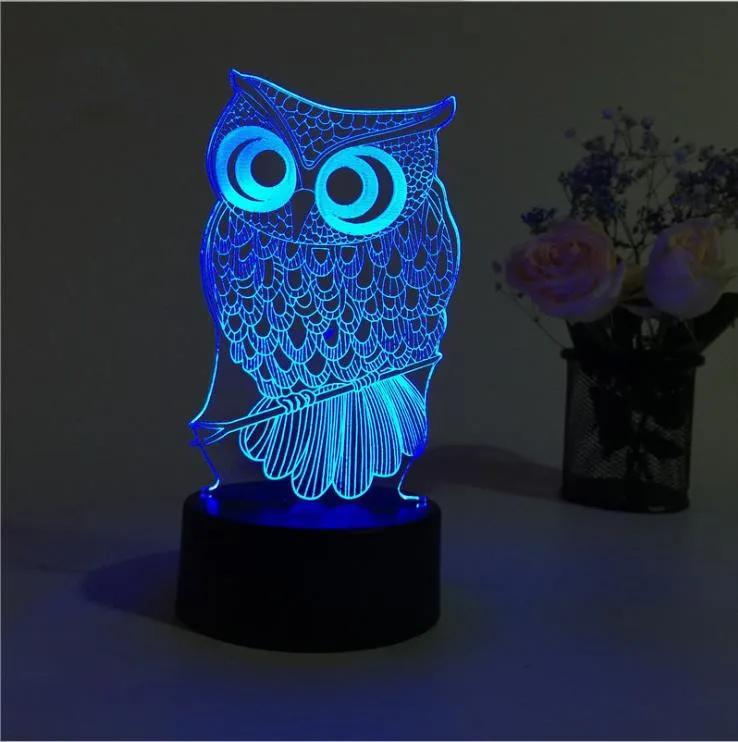 Wholesale Gift Indoor Decoration Remote Control Owl Shape 3D Illusion Lamp Night Light