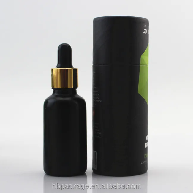 
30ml 1oz matte black frosted glass serum dropper bottle essential oil bottles with paper tube packaging  (60672024656)