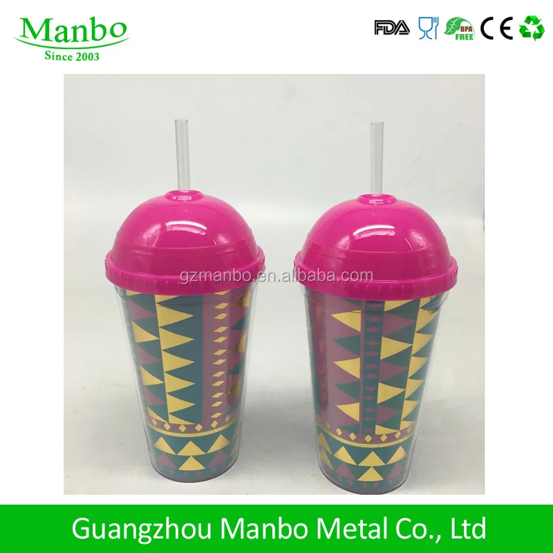 
Eco-friendly BPA Free Plastic Straw Cup Hard Plastic Cup With Lid And Straw 