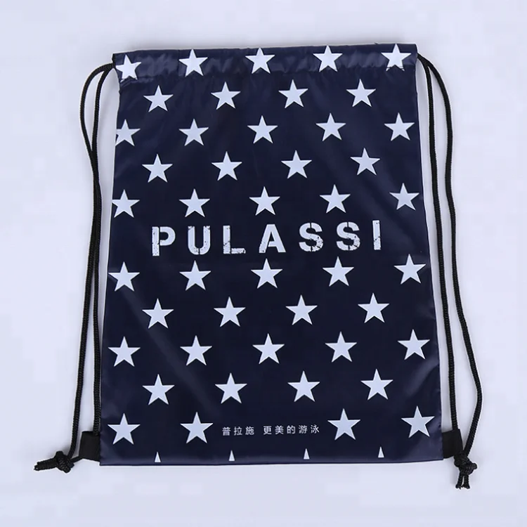Good quality 210D polyester drawstring gym sport bag,Low MOQ waterproof fashional drawstring backpack with custom logo printing