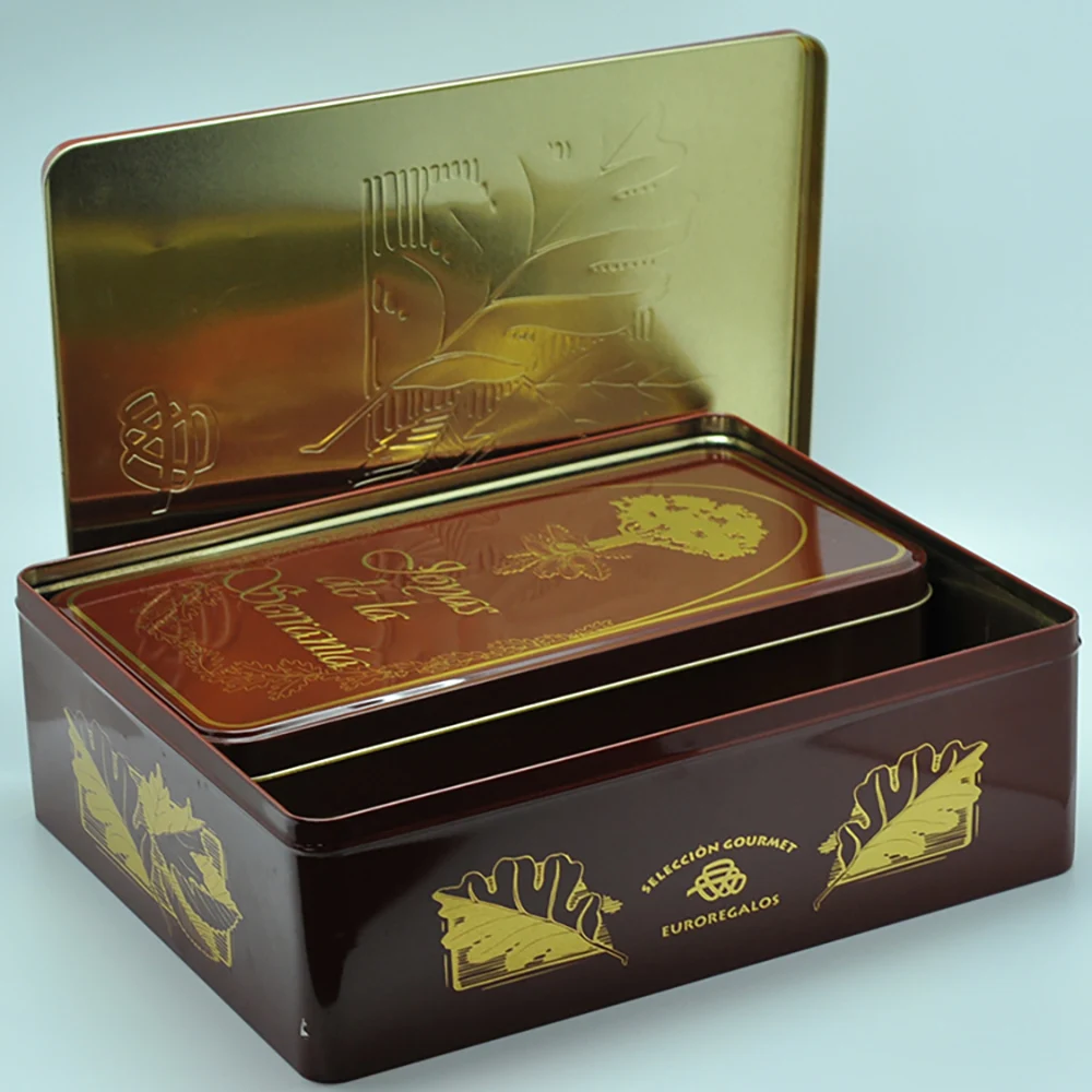 Роскошная прямоугольная большая и маленькая металлическая жестяная коробка OEM в подарок