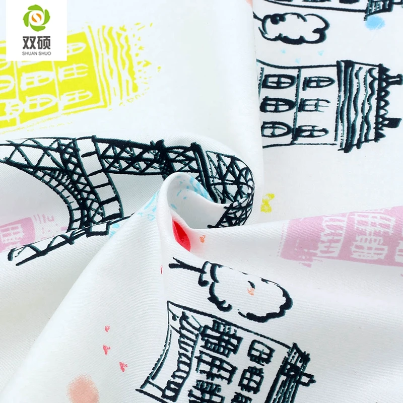 High Quality Eiffel Tower Pattern 100% Cotton Fabric Printed Tecidos Quilting Textiles For Sewing