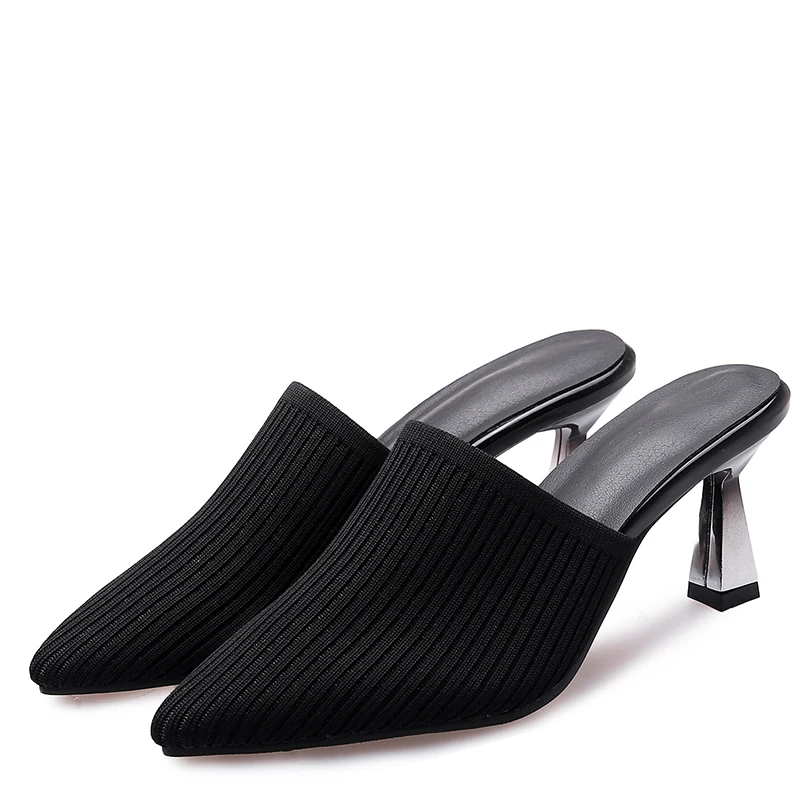 WETKISS Large Size Women Shoes OEM Cheap Wholesale Unusual Heels Mules Knitting Ladies Mules Shoes High Heels Mules Shoes Women