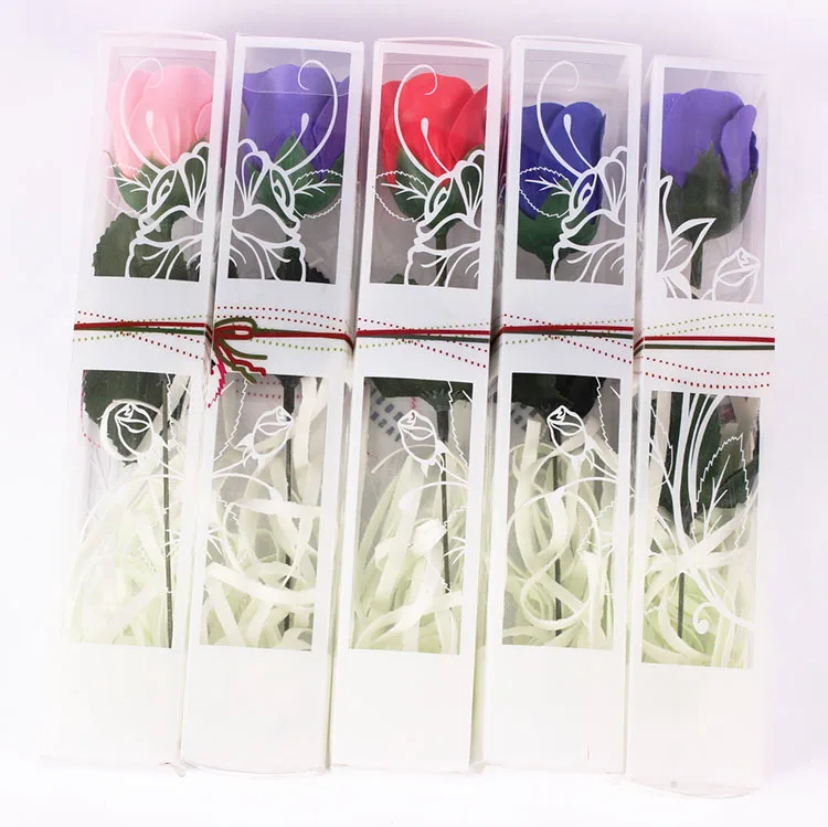  2018 подарок на день Святого Валентина День матери романтическая красочная Роза мыло цветок в квадратной подарочной коробке из ПВХ