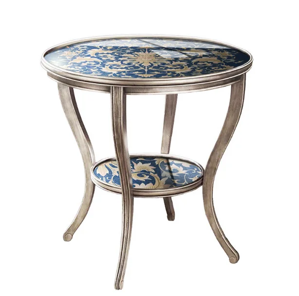 Elegant Antique American Style Solid Wood Glass Top Hand Painted Small Coffee Table For Living Room BF05- FH0202