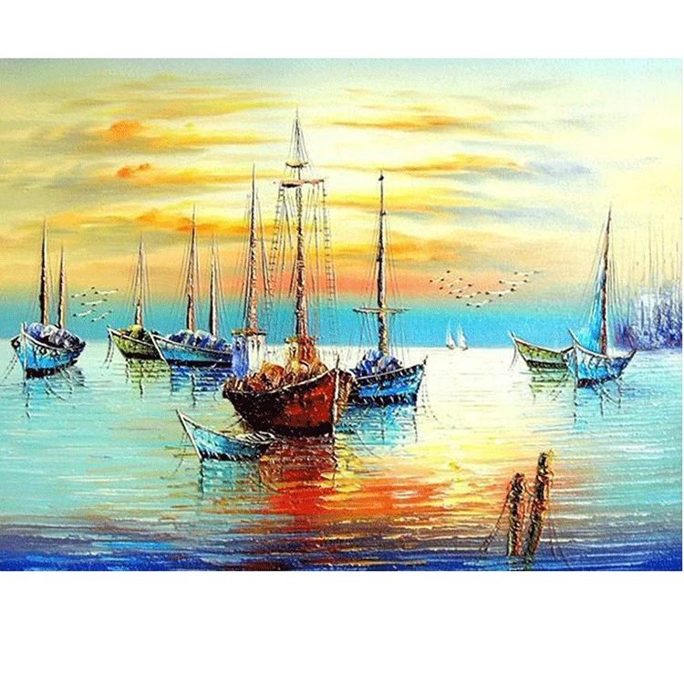 boats in the port round or square drill diamond embroidery kits home decoration gift DIY full diamond painting