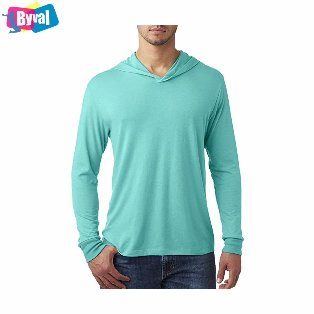 Mens Long Sleeve Plain Blank Tshirt Cotton T Shirt Custom Single Jersey Hooded T-Shirt OEM in Bulk Low Price for Men Women