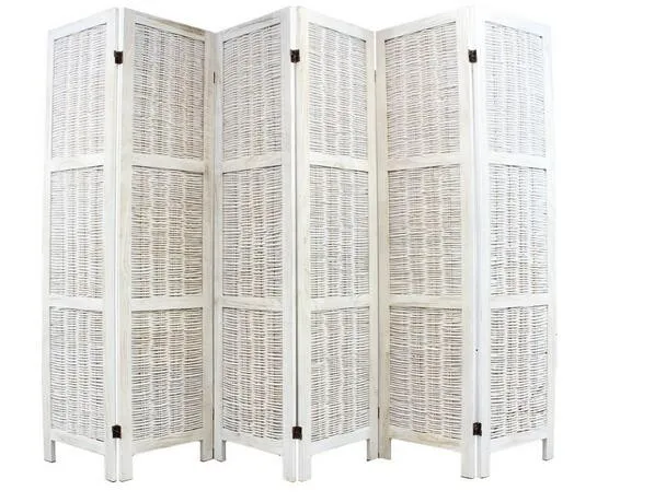 Wooden Framed Natural Wicker Folding Room Divider