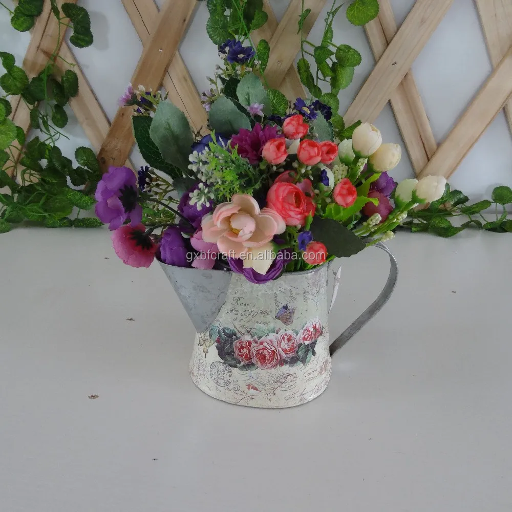 Vintage  Decorative Tin watering can Garden Planter Small Metal Galvanized Metal Planter