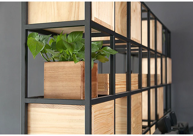 
Tall Cafe Shop Decoration Bookshelves Industrial Style Metal Frame And Wood Box Bookcase Large Black Wrought Iron Bookshelf 