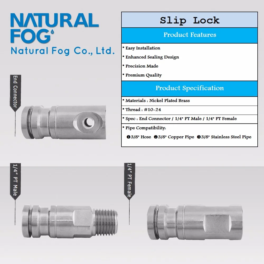 Natural Fog High Pressure Mist Nozzle Sliplock Quick Connector Fitting