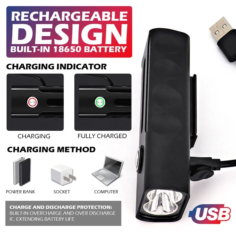 USB Rechargeable Waterproof LED Bike light Set Bicycle Front Light Rear Light