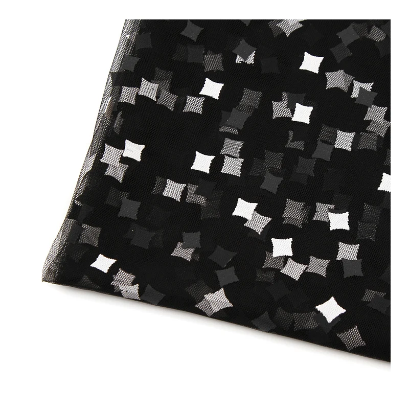 
New product hot sale rules geometric fashion shiny diamond black breathable mesh fabric 