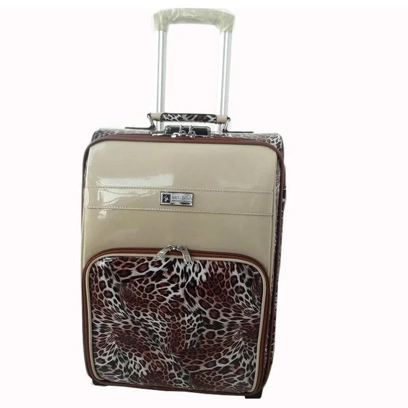 pu leather rolling spinner suitcase leopard 4 wheels 5pcs trolley case
