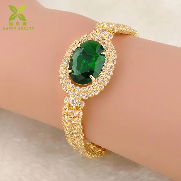 Gold jewellery dubai green gemstone cubic zirconia bracelet latest models wedding bangle bracelet