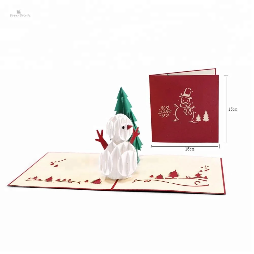 
Christmas tree and snowman pop up card 3D laser cut handmade postcards custom Christmas greeting cards gifts souvenirs 