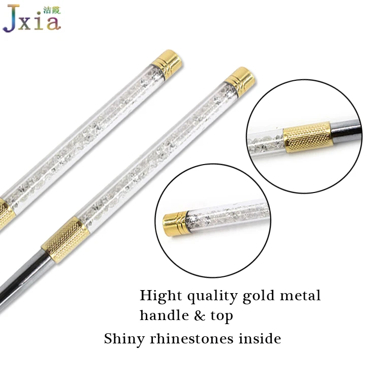 Jiexia Factory Supply Gold Metal Gel Nail Art Brush Crystal Rhinestone Style Nail Detail Liner Painting Brush