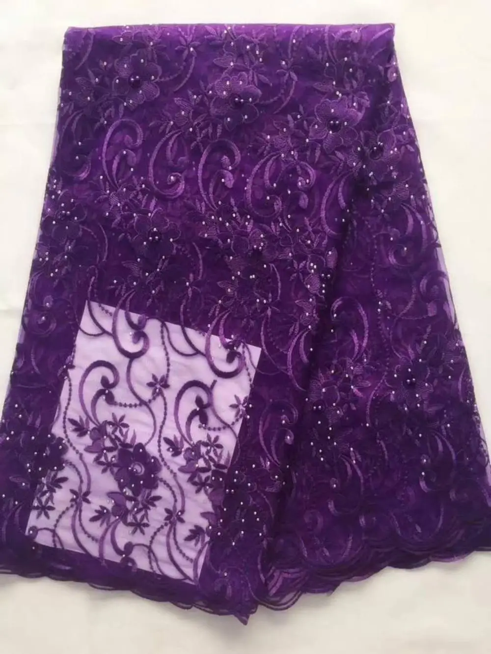 Luxury high-grade heavy work embroidery Wholesale African Embroidery Lace Fabric With Beads For Garment