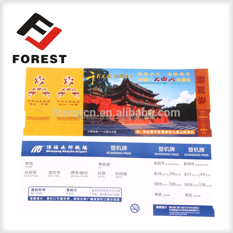 Cheap price flight ticket airline thermal paper boarding pass, air fright tickets