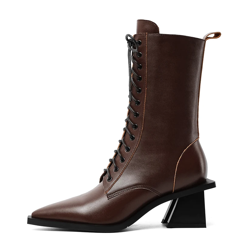 WETKISS Fashion Trends Stylish Women Winter Shoes Block Heel Boots Ladies Lace Up Boots Leather Ankle Boots Wholesale