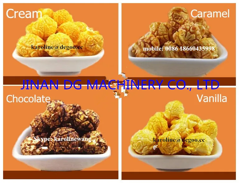 
DG Machinery Automatic Sweet Chocolate Mushroom Caramel Multi-flavored Popcorn Hot Air Popper Machine Production Line 