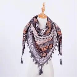 Модный женский квадратный шарф из пашмины с принтом в богемном стиле, с кисточкой, Amazon