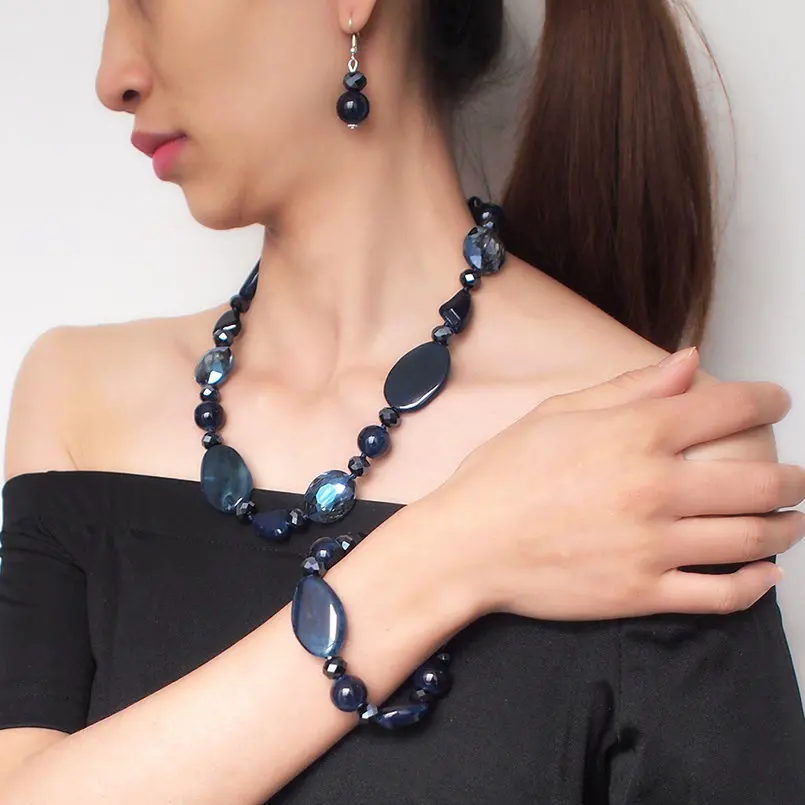 Trendy Resin Beaded Jewelry Sets Crystal Statement Necklaces Bracelets Earrings Women Statement Necklace Wedding Set