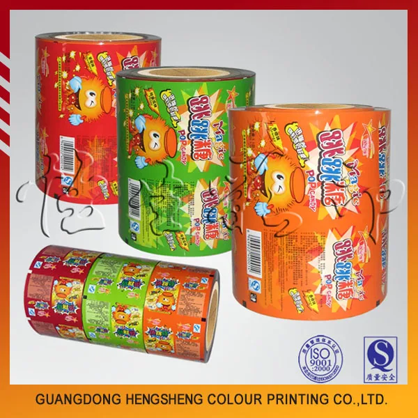 Certificated colorful lollipop candy roll film packaging with custom