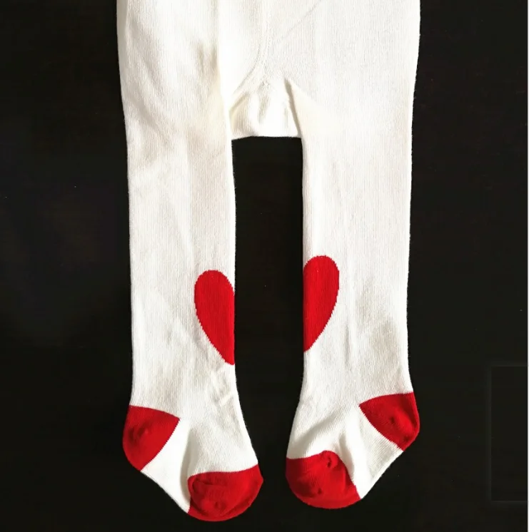 baby tights with red heart  cute kids tights pantyhose leggings child white stockings knitting children socks and tights