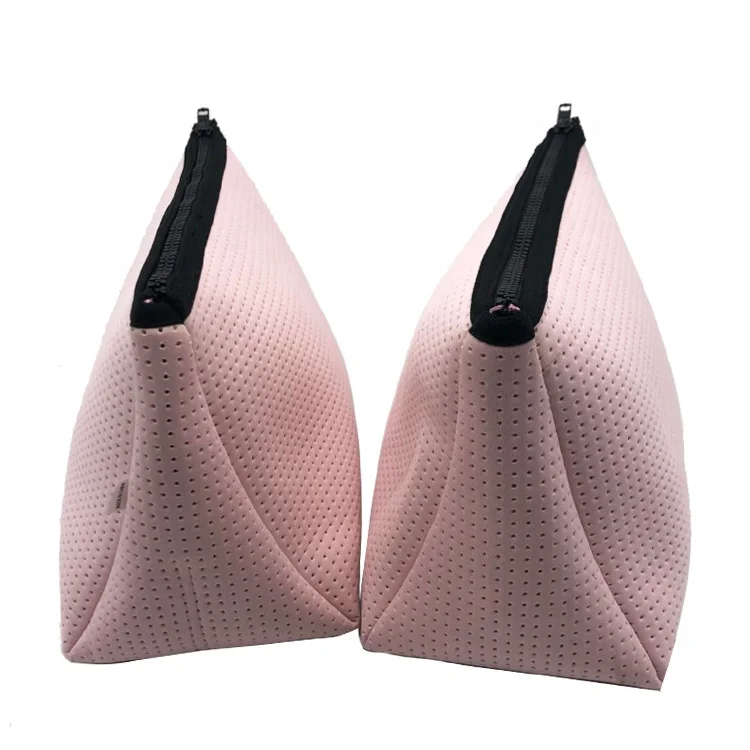 Wholesale Neoprene Large Perforated Pink Cosmetics Makeup Bag