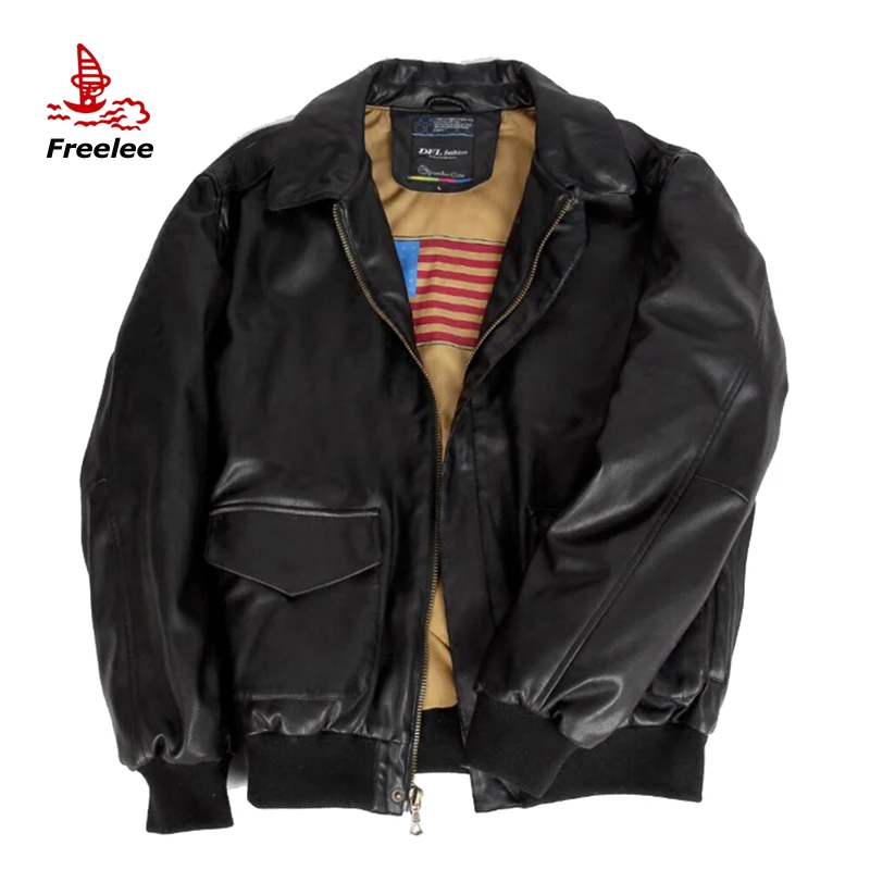 A2 high quality PU leather flight jacket, custom leather bomber jacket for men