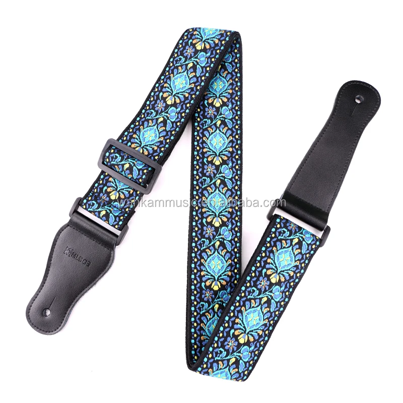 Factory direct wholesale vintage blue jacquard woven guitar straps