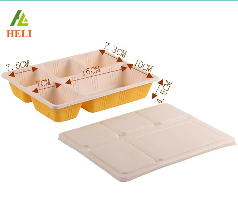 Vacuum Formed Disposable  5 Compartments Blister Plastic Food Trays with Lid