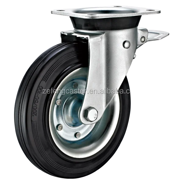 8 inch Heavy duty  Trash Bin Steel Core Rubber Swivel Caster Wheels